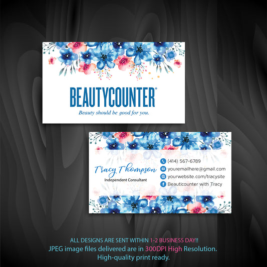 Watercolor Flowers Hand Drawn Beautycounter Business Card, Personalized Beautycounter Business Cards BC24