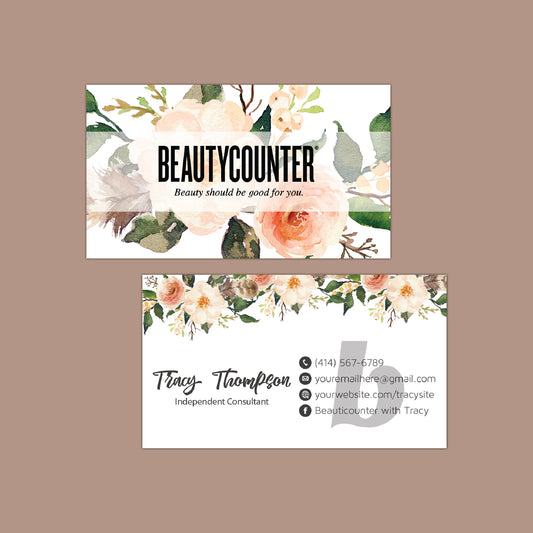 Watercolor Flowers Beautycounter Business Card, Personalized Beautycounter Business Cards BC21
