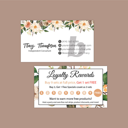 Watercolor Flowers Beautycounter Loyalty Reward Cards, Personalized Beautycounter Business Cards BC21