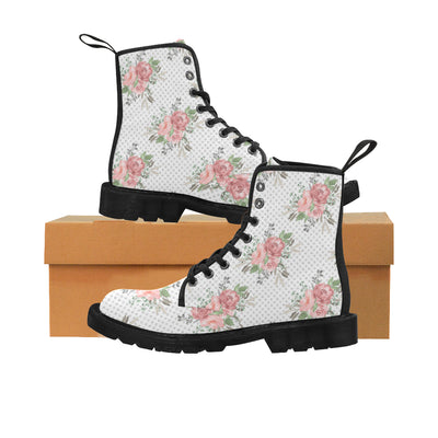 Pink Green Flowers Boots, Rose Martin Boots for Women