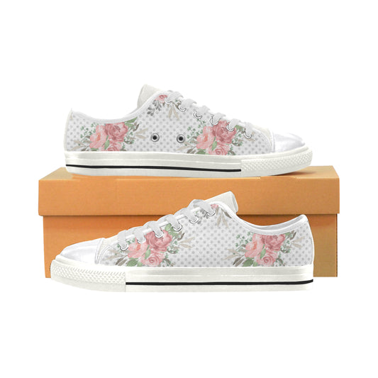 Pink Green Flowers Shoes, Rose Women's Classic Canvas Shoes