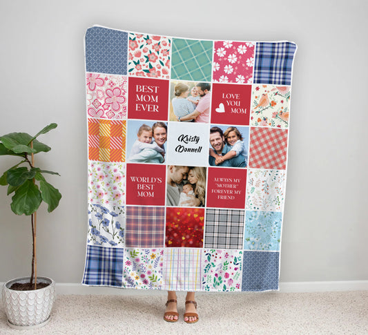 Personalized Blanket, Custom Name And Photos Blankets Gift, Gift For Mom BL08