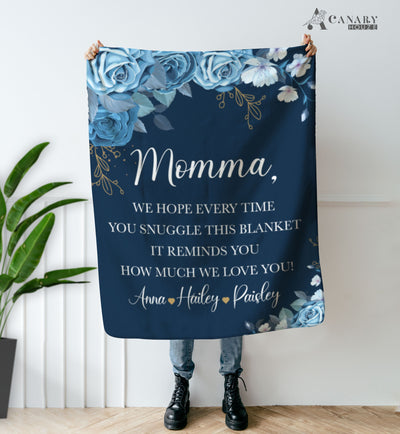 Personalized Blanket, Custom Name Letter Blue Style Blankets Gift, Gift For Mom BL22