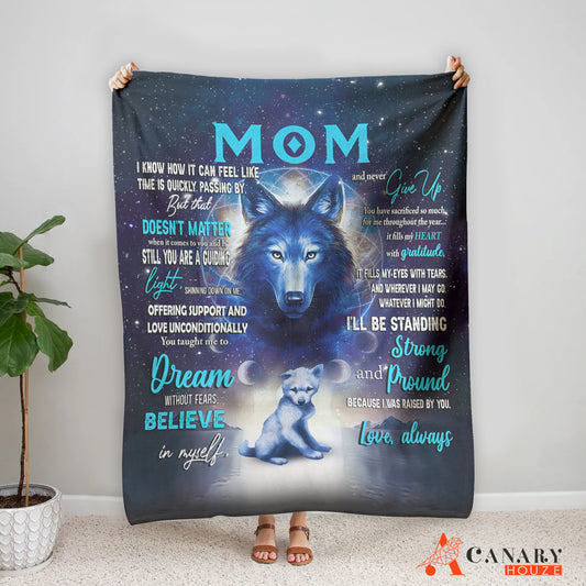 Mom Wolf And Child Wolf, Mom's Blanket, Blue Galaxy Style Blanket, Mother's Day Gift BL64