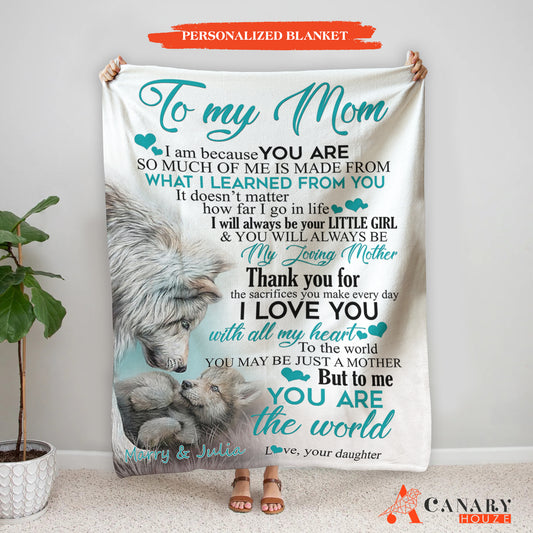 Custom Name Blanket Gift, Mother's Day Gifts, Love My Mom, Wolf Family BL117