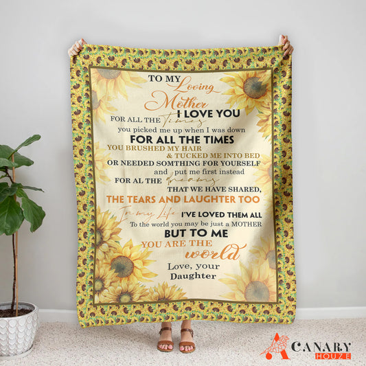Blanket Gift For Mom, Mother's Day Gift, Love My Best Mom, Sunflower Pattern BL123