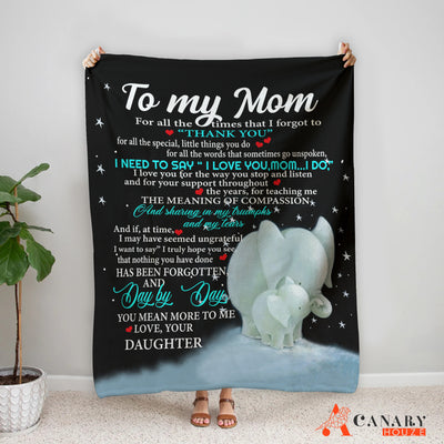 Blanket Gift For Mom, Mother's Day Gift, Love My Mom, Cute Elephant Family BL141