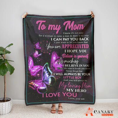Blanket Gift For Mom, Mother's Day Gift, Love My Mom, Mandala And Neon Butterfly BL143