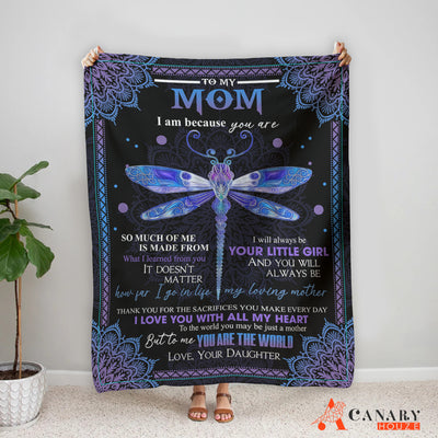 Blanket Gift For Mom, Mother's Day Gift, Love My Mom, Blue Mandala Dragonfly BL151