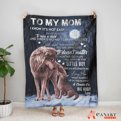 Blanket Gift For Mom, Mother's Day Gift, Love My Mom, Wolf Family In Dry Forest BL153