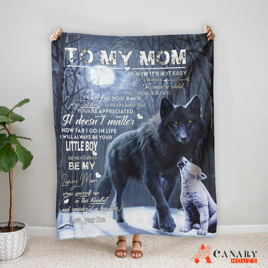 Blanket Gift For Mom, Mother's Day Gift, Love My Mom, Wolf Mom Gift BL155