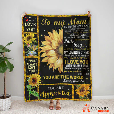 Blanket Gift For Mom, Mother's Day Gift, Love My Mom, Love Sunflower Blanket BL160