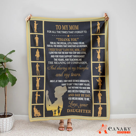 This Blanket Gift From Daughter is the perfect Mother's Day Gift. Made from the finest material, this blanket offers cozy warmth and unparalleled comfort. A great gift to show your appreciation, it will be cherished by moms for years to come.