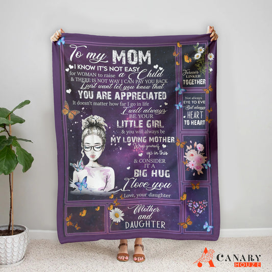 Show your mother how much you care with this Blanket Gift From Daughter. Crafted with high-quality poly-cotton blend materials, this unique Mother's Day Gift ensures optimal warmth and comfort. Designed to be the Best Blanket For Mom, it is perfect for long-lasting use and creating special moments.