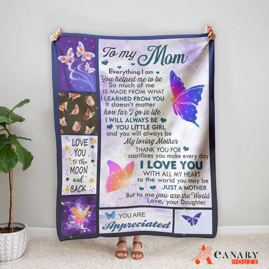 Celebrate your mom this Mother's Day with our Galaxy Butterfly Blanket, designed to wow with its incredible detail. Made of super soft materials, this blanket is the perfect reminder of your love and devotion. Show her you care with this unique and thoughtful gift.