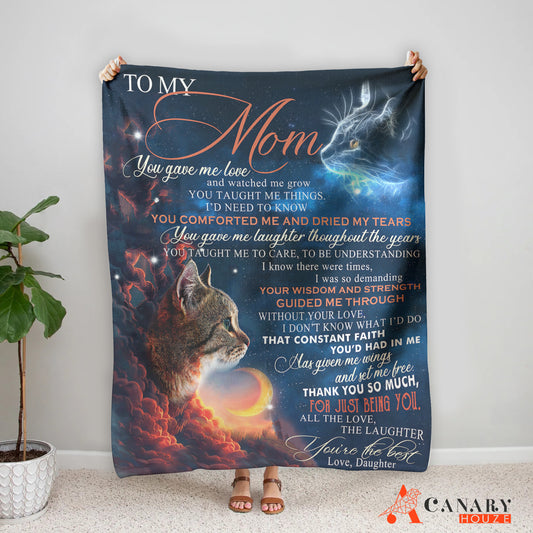 Love Cat Gift Blanket, Gift For Mom, Blue Galaxy Blanket Lover, Mother's Day Gift BL47