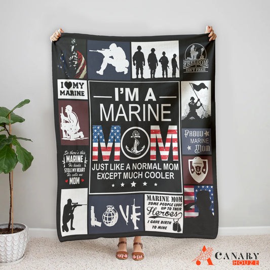 I Love Marine Mom, Marine Mom Blanket, Retro Style Blanket, Mother's Day Gift BL58