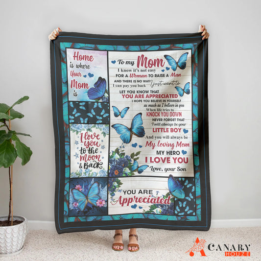 Love Butterfly Blanket, Blue Classic Style Blanket, Mother's Day Gift BL66