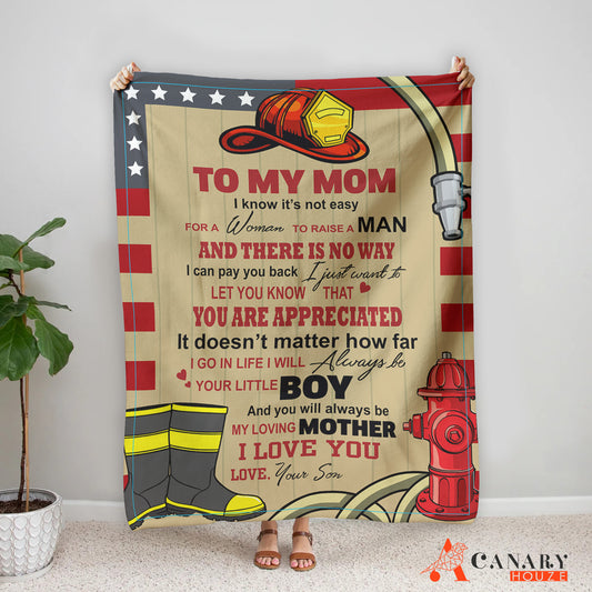 Firefighter Mom, Love Firefighter Blanket, Best Mother Blanket Gift, Mother's Day Gift BL73