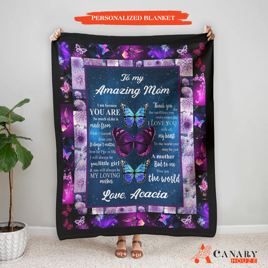 Personalized Blanket Gift, Love Butterfly, Galaxy Background Blanket For Mom BL80