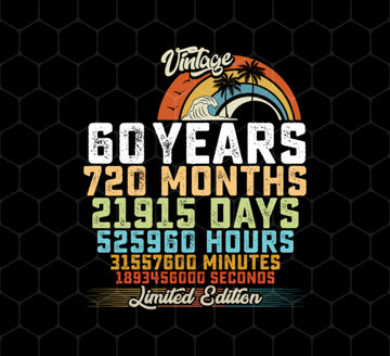 Birthday Gift, 60 Years Birthday Gift, 720 Months Gift, Vintage 60th, Png Printable, Digital File