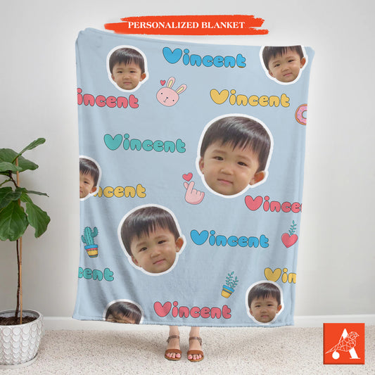 Personalized Baby Face & Name Blanket, Custom Blankets Gift, Cute Blanket For Kid BL201