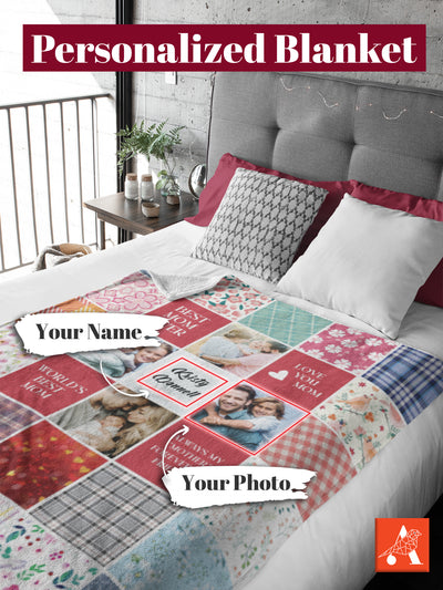 Personalized Blanket, Custom Name And Photos Blankets Gift, Gift For Mom BL08