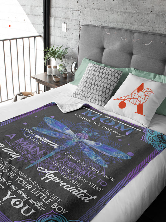 Love Mom Blanket Gift, Dragonfly Template, Blue Galaxy Blanket, Gift For Mother BL38