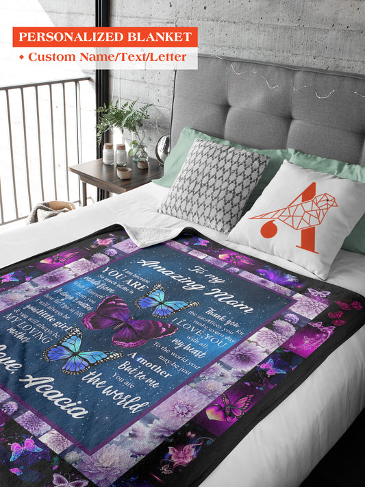 Personalized Blanket Gift, Love Butterfly, Galaxy Background Blanket For Mom BL80