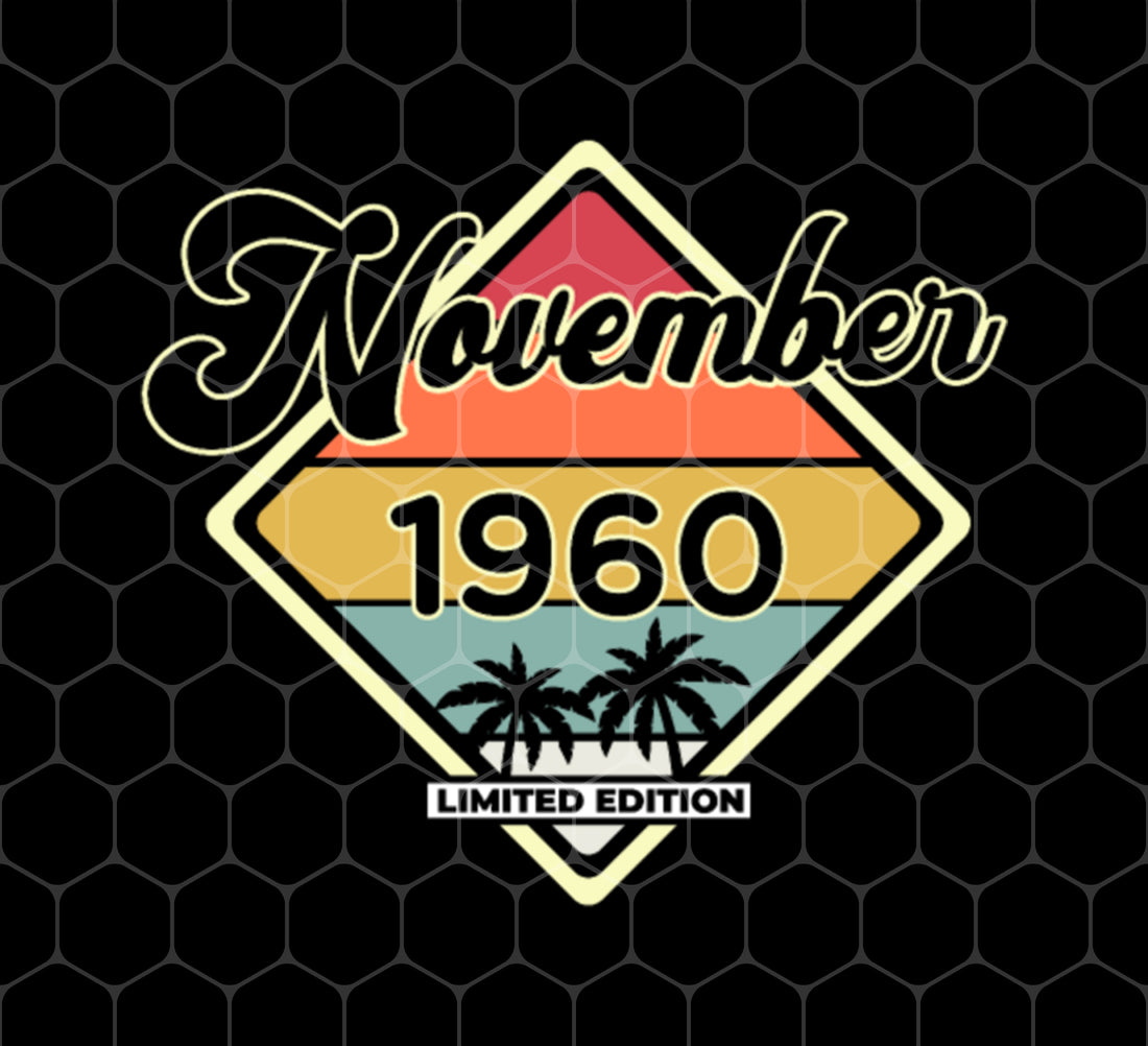 Born In November 1960, Birthday Beside Palm Tree And Beach, Png Printable, Digital File