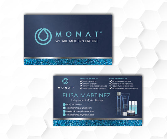Blue Glitter Monat Business Card, Personalized Monat Business Cards MN101