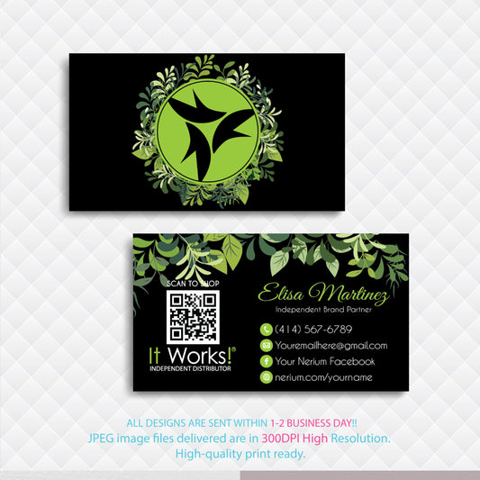 It Works Business Cards Greenery, Personalized It Works Business Cards IW09