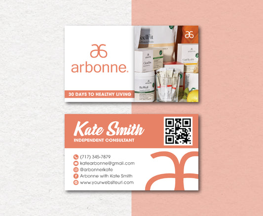 Personalized Arbonne Business Cards, QR Code, New Product Arbonne Cards AB05