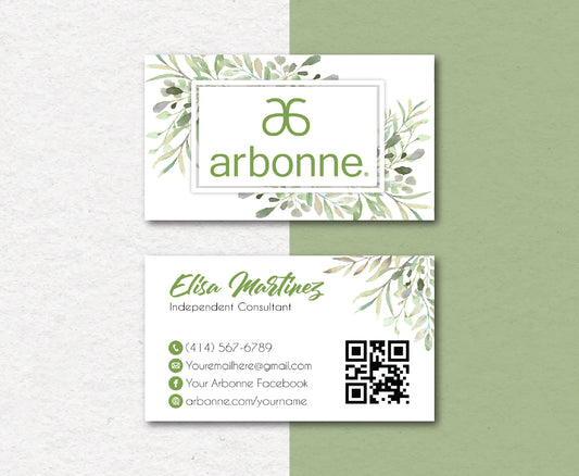 Elegant Flower Style Personalized Arbonne Business Cards, QR Code Arbonne Card AB105