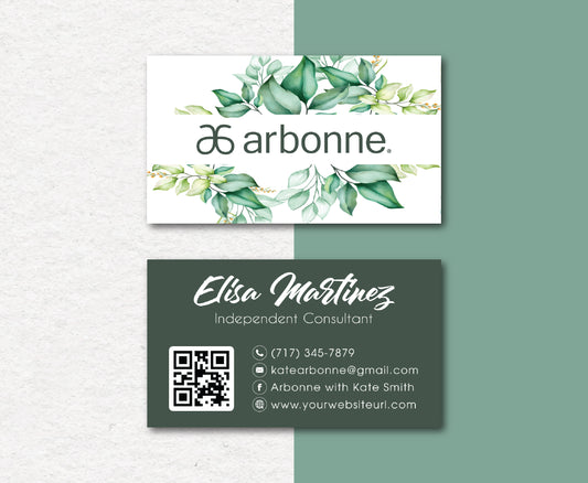 Green Tone Style Personalized Arbonne Business Cards, QR Code Arbonne Card AB106