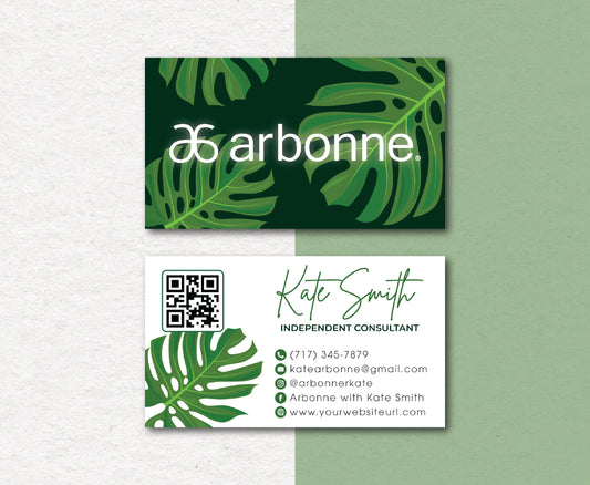 Tropical Leaves Personalized Arbonne Business Cards, QR Code, Arbonne Cards AB12