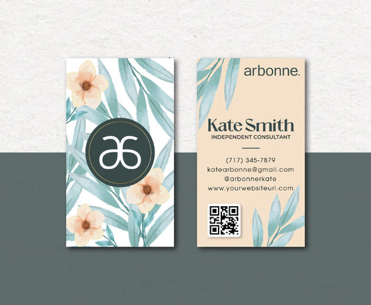 Elegant Summer Style QR Code Arbonne Card, Personalized Arbonne Business Cards AB19