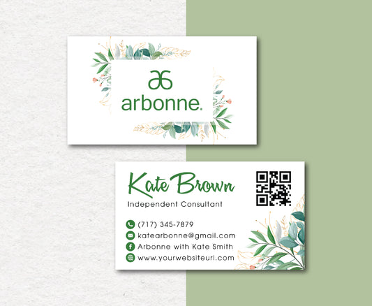 White Background Personalized Arbonne Business Cards, QR Code Arbonne Card AB40