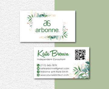 White Background Personalized Arbonne Business Cards, QR Code Arbonne Card AB40