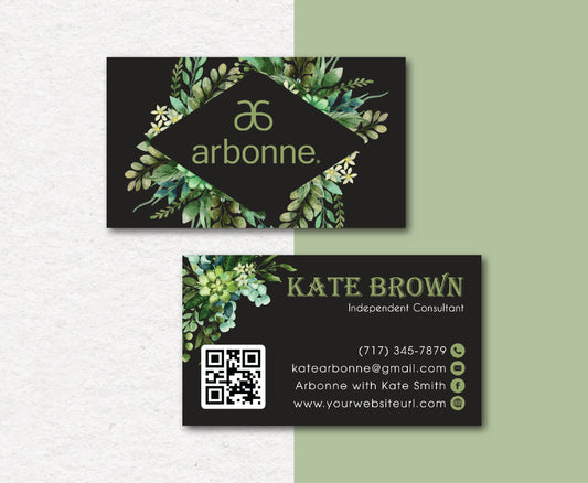 Black Background Personalized Arbonne Business Cards, QR Code Arbonne Card AB41