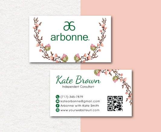 Pink Flower Personalized Arbonne Business Cards, QR Code Arbonne Card AB43