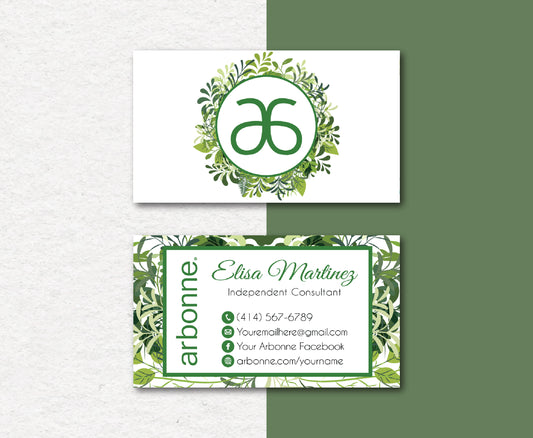 Green Leaves And White Arbonne Card Custom, Personalized Arbonne Business Cards AB78
