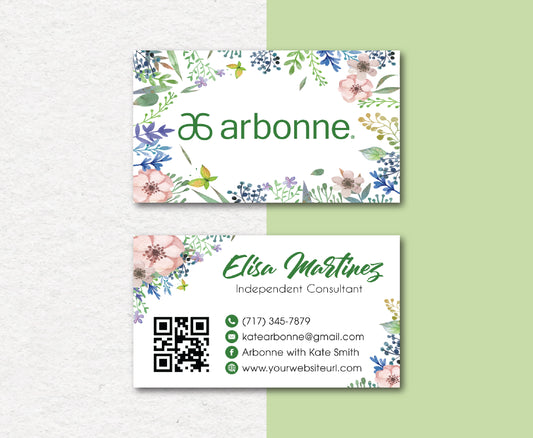 Floral Style Personalized Arbonne Business Cards, QR Code Arbonne Card AB80