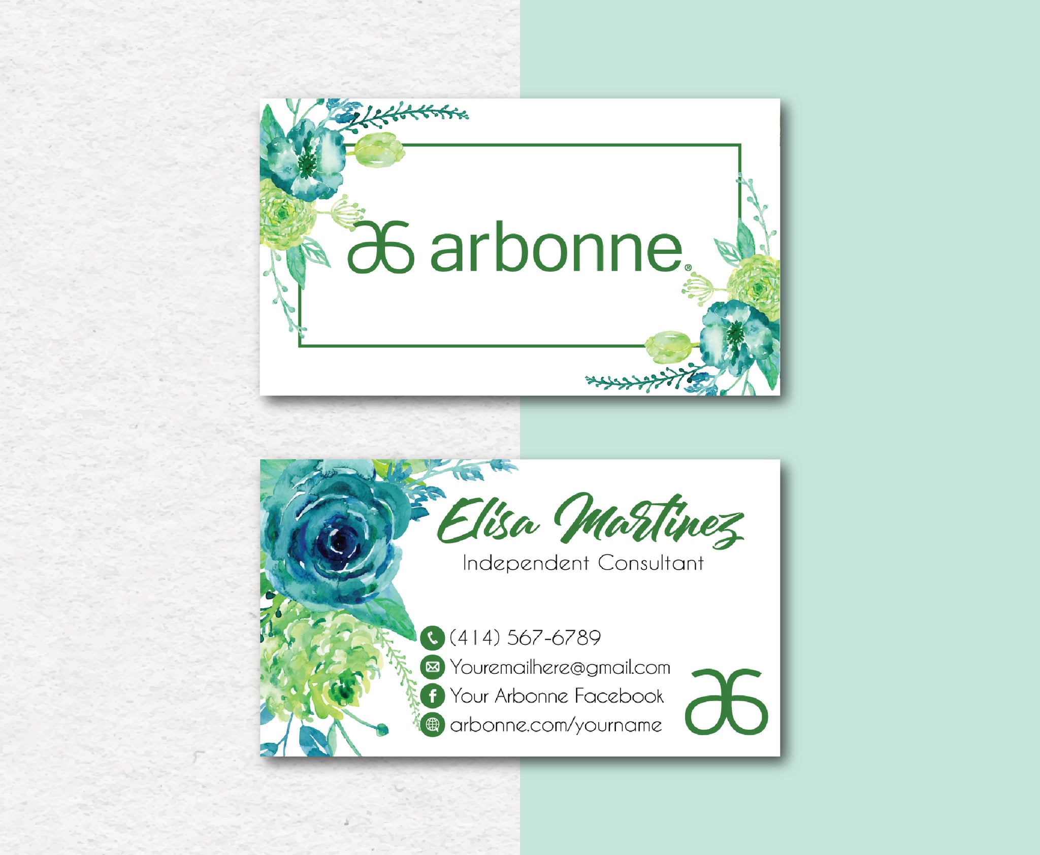 Blue Flower Arbonne Card Custom, Personalized Arbonne Business Cards AB84