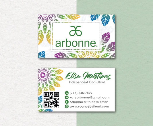 Colorful Floral Style Personalized Arbonne Business Cards, QR Code Arbonne Card AB85