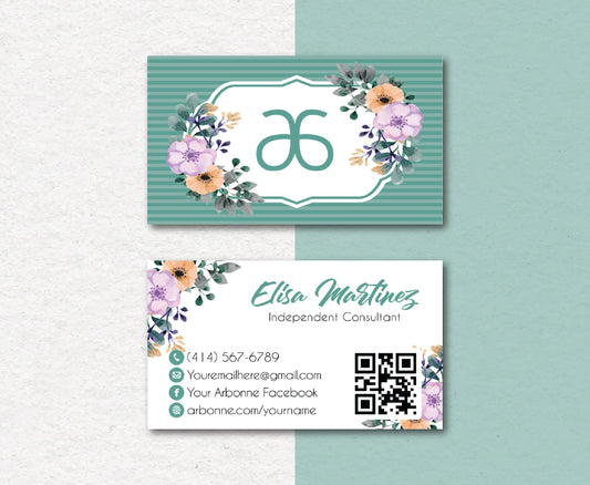 Classic Flower Style Personalized Arbonne Business Cards, QR Code Arbonne Card AB93