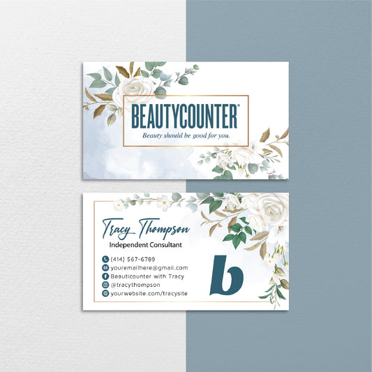 White Rose Beautycounter Business Card, Personalized Beautycounter Business Cards BC107