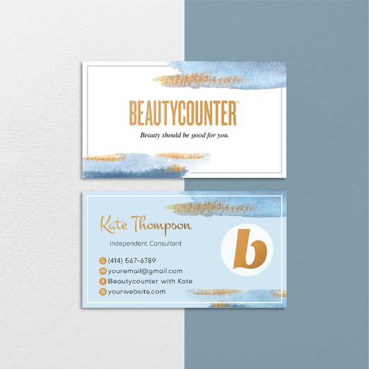 Blue And Gold Sand Gillter Beautycounter Business Card, Personalized Beautycounter Business Cards BC108