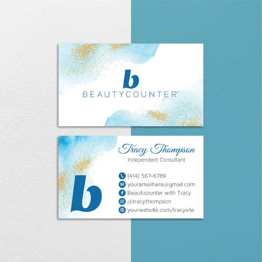 Blue Watercolor Luxury Beautycounter Business Card, Personalized Beautycounter Business Cards BC38
