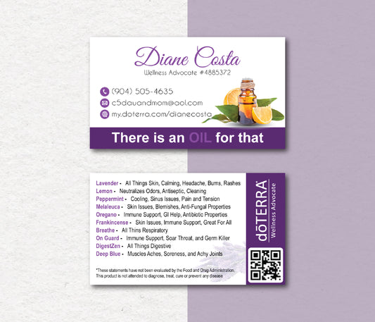 Personalized doTERRA Business Card, Essential Oils Cards, Custom QR Code, Digital File DT34